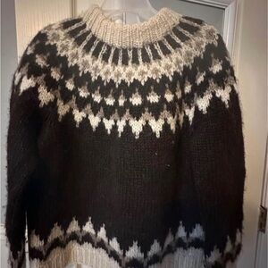 Women’s Icelandic Sweater 100% Wool Brown and Cream by Hilda Ltd.